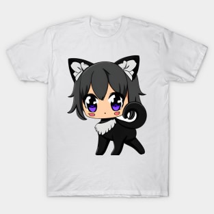 Anime Black Cat Girl With Cat Ears T-Shirt